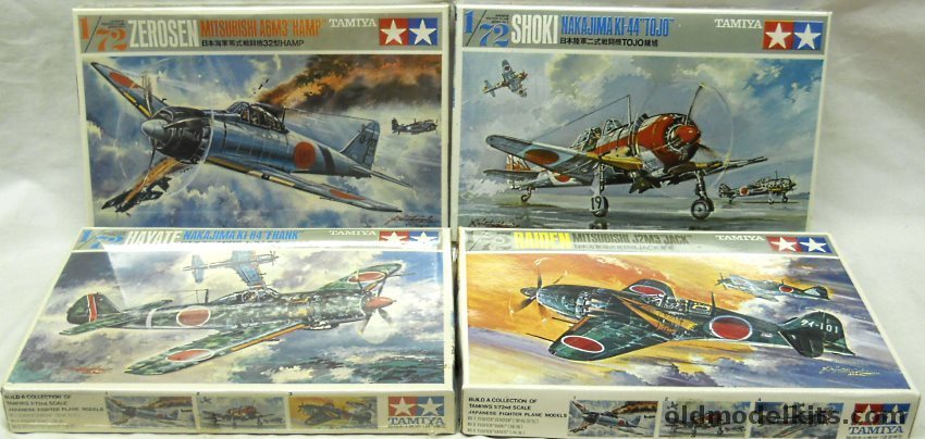 Tamiya 1/72 FA103 J2M3 Jack Raiden / FA104 KI-84 Frank Hayate / FA102 Ki-44 Shoki Tojo / FA101 A6M3 Zerosen Hamp plastic model kit